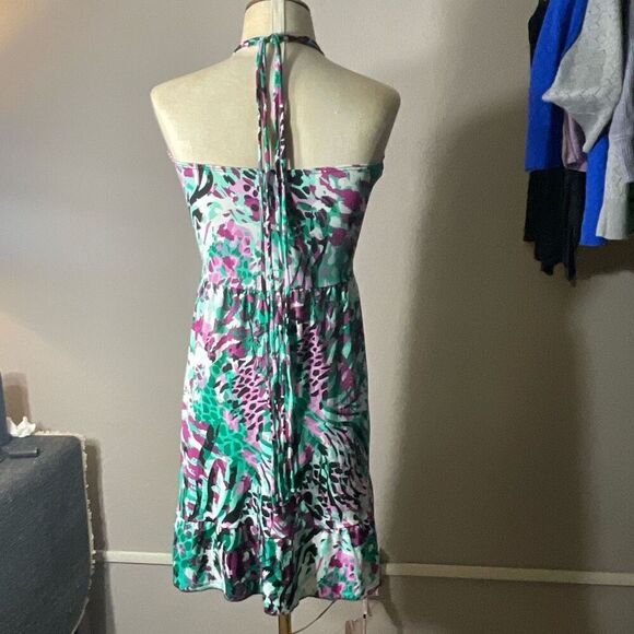 Susie Rose Womens Multicolor Floral Crochet Halter Neck Ruffle Dress Large - Picture 6 of 9
